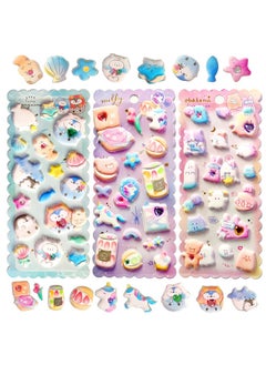 Kawaii Stickers Set - 3 Sheets, 50 Pcs Puffy Stickers For Kids, 3D Stickers For Girls, Aesthetic Sticker, Cute Stickers, Foam Stickers For Kids, Craft Stickers, Self Adhesive Stickers