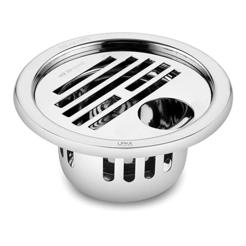 LIPKA 5 Inch Golden Classic Jali Round Floor Drain/Plain Jali |304-Grade Stainless Steel | Grating Trap Drain Cover with Cockroach Trap with Hole for Bathroom and Kitchen Rust Corrosion Resistant - Image 1