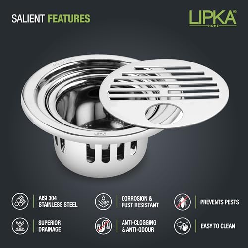 LIPKA 5 Inch Golden Classic Jali Round Floor Drain/Plain Jali |304-Grade Stainless Steel | Grating Trap Drain Cover with Cockroach Trap with Hole for Bathroom and Kitchen Rust Corrosion Resistant - Image 3