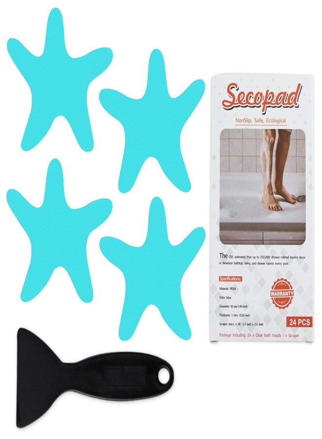 Secopad ملصقات دُش مضادة للانزلاق من سيكوباد، 24 قطعة ملصقات أمان لحمام السباحة مع مكشطة مميزة لحمام السباحة والدُش والسلالم والقوارب (أزرق) - Image 1