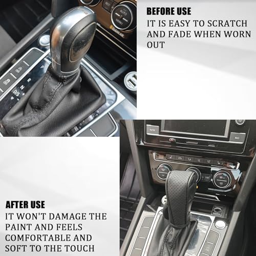 Hirificing PU Leather Car Gear Shift Knob Cover, Manual/Automatic, Waterproof and Breathable Protector (Black) - Image 3