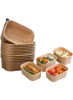 Kraft Paper Rectangular Container 500ml With PP Lid 25 Pieces