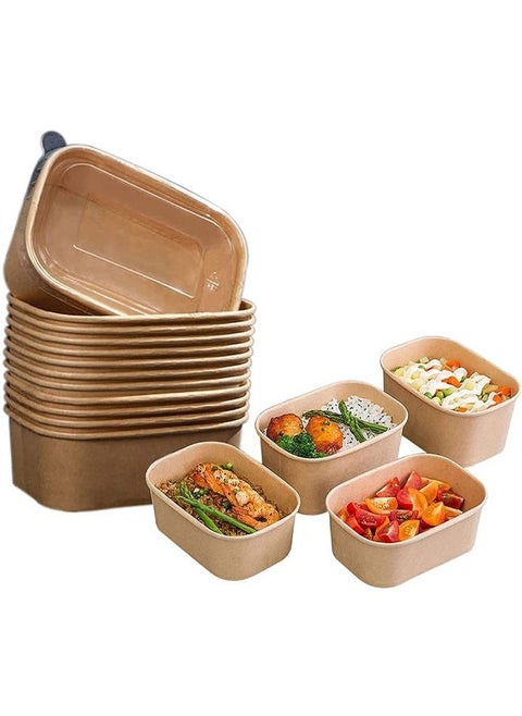 Kraft Paper Rectangular Container 500ml With PP Lid 25 Pieces