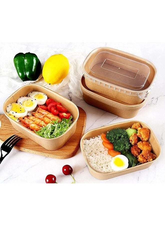 SNH Packing - Kraft Paper Rectangular Container 500ml With PP Lid 25 Pieces - Image 1
