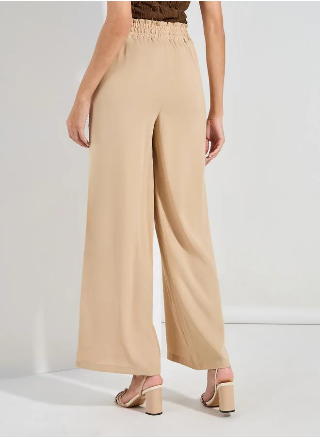 Styli Solid Wide Leg Pants with Drawstring