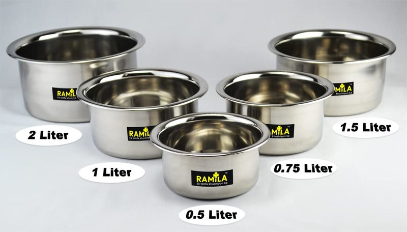 Ramila Stainless Steel Induction Bottom Utensils for Kitchen Vessels for Cooking Capacity-2-liter,1.5liter, 1-Liter, 0.75-Liter, 0.50-Liter - Image 2