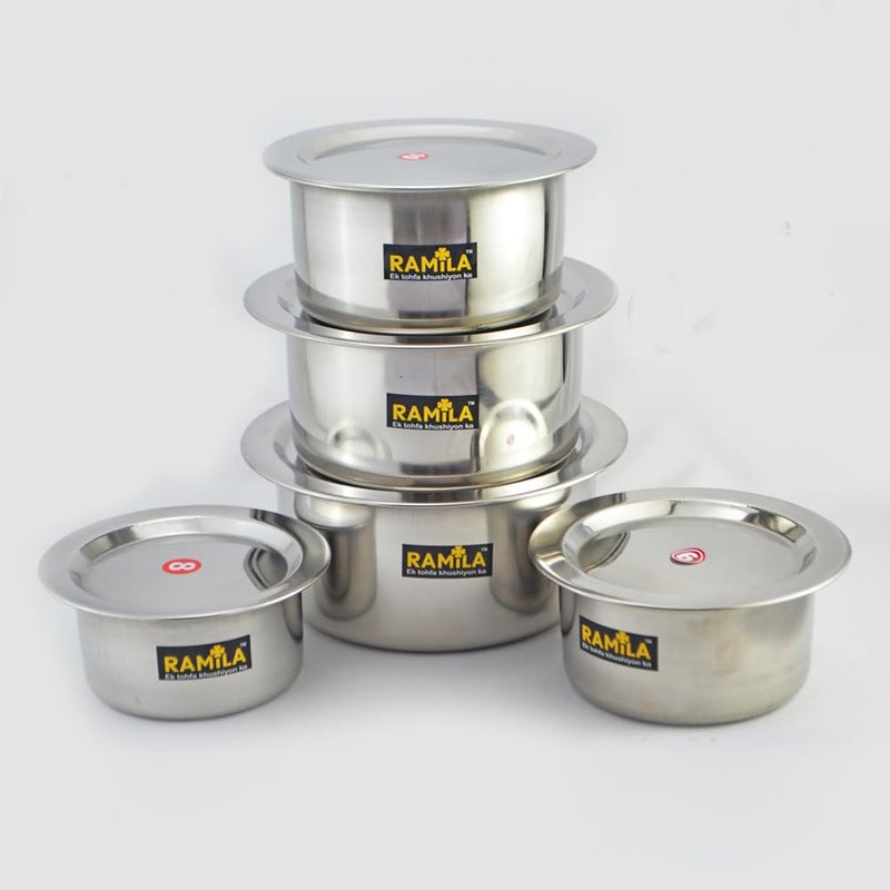 Ramila Stainless Steel Induction Bottom Utensils for Kitchen Vessels for Cooking Capacity-2-liter,1.5liter, 1-Liter, 0.75-Liter, 0.50-Liter - Image 1