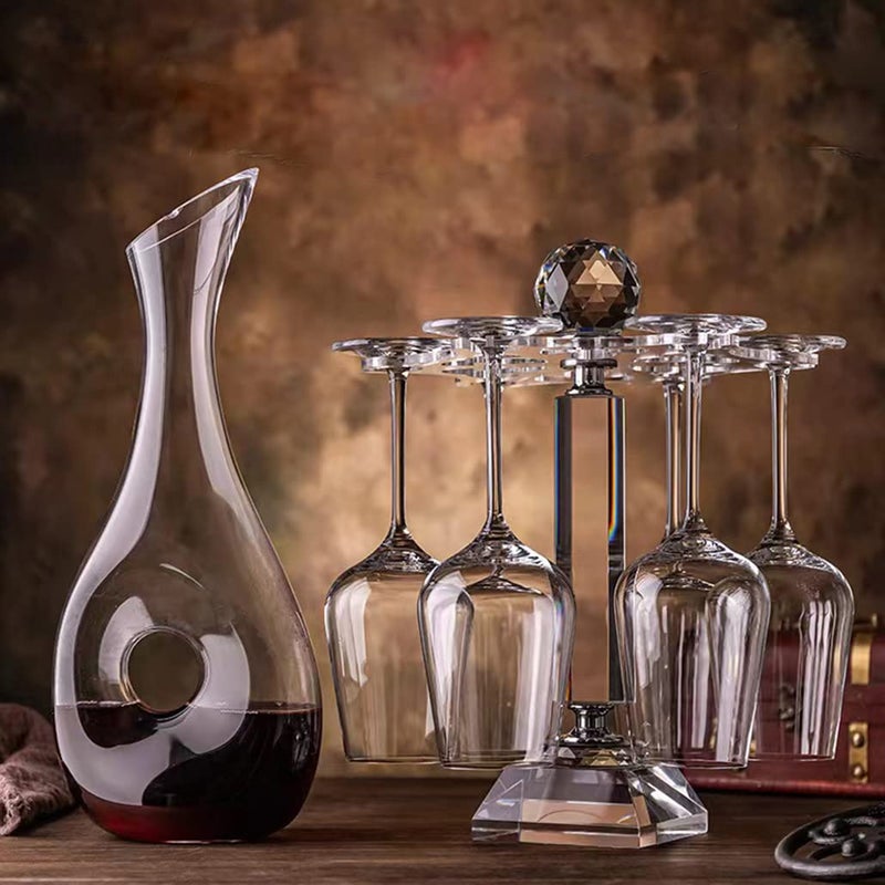 SHTWX MyLifestyle أنيقة سطح المكتب Crystal Clastal Stemware رف/تدوير 6 حامل تخزين زجاجي نبيذ حامل هواء تجفيف الهواء (لا يشمل النبيذ) (متوسط) - Image 2