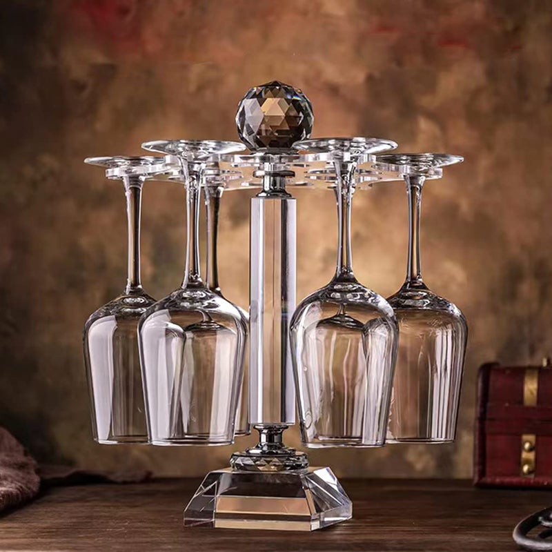 SHTWX MyLifestyle أنيقة سطح المكتب Crystal Clastal Stemware رف/تدوير 6 حامل تخزين زجاجي نبيذ حامل هواء تجفيف الهواء (لا يشمل النبيذ) (متوسط) - Image 1