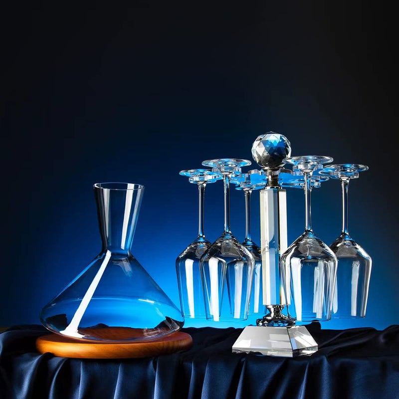 SHTWX MyLifestyle أنيقة سطح المكتب Crystal Clastal Stemware رف/تدوير 6 حامل تخزين زجاجي نبيذ حامل هواء تجفيف الهواء (لا يشمل النبيذ) (متوسط) - Image 5