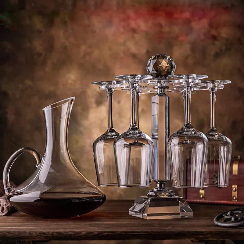 SHTWX MyLifestyle أنيقة سطح المكتب Crystal Clastal Stemware رف/تدوير 6 حامل تخزين زجاجي نبيذ حامل هواء تجفيف الهواء (لا يشمل النبيذ) (متوسط) - Image 3