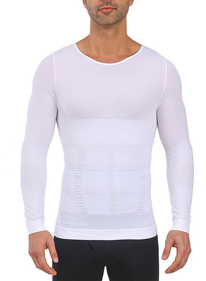 Men'S Compression Clothing, Men'S Sports Shaping Clothing, Long-Sleeved Crew Neck Slim Fit T-Shirt, Shapewear, Sports Fitness Tummy Control Shaping Clothing, White, Size L - Image 1