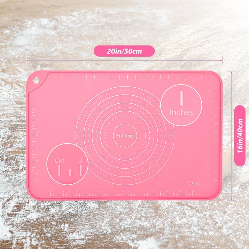 EuChoiz Silicone Pastry Mat 20"*16" Extra Thick Non Stick Baking Mat Food Grade Silicone Dough Rolling Bake Mat with Edge Heightening Pink - Image 4