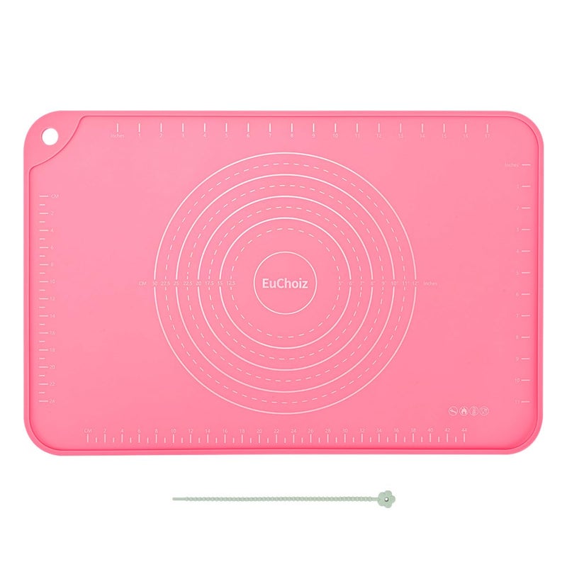 EuChoiz Silicone Pastry Mat 20"*16" Extra Thick Non Stick Baking Mat Food Grade Silicone Dough Rolling Bake Mat with Edge Heightening Pink - Image 1