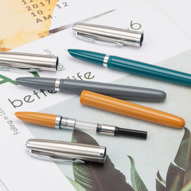 Lanxivi 3 Jinhao 86 Fountain Pen Set (Malachite Blue, Khaki and Gray Resin) Extra Fine Nib with Refillable Ink Converter - Image 4