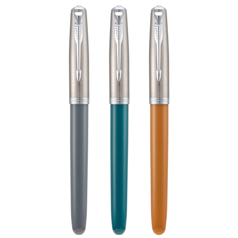 Lanxivi 3 Jinhao 86 Fountain Pen Set (Malachite Blue, Khaki and Gray Resin) Extra Fine Nib with Refillable Ink Converter - Image 1