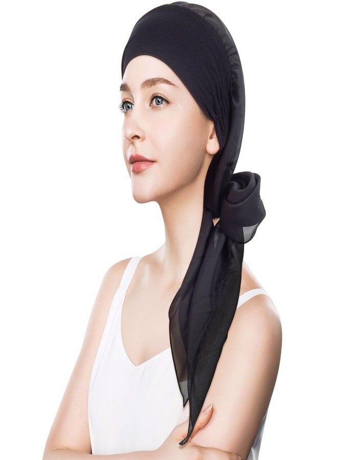 FADACHY Chemo Headwear for Women, Head scarves for Cancer Patients Women Black Head Scarf, Silk Head Covers Chemo Cancer Hats Caps for Hair Loss - Image 1