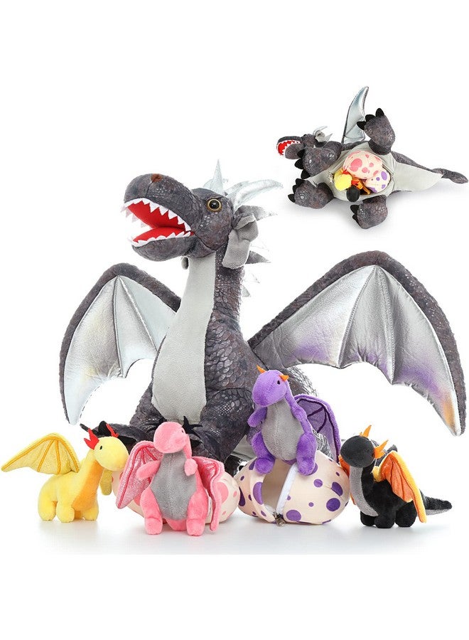 MaoGoLan 7 قطع دمى تنين محشوة 21 بوصة تنين محشو كبير مجموعة دمى تنين محشوة دمية أم تنين مع 4 صغار و 2 بيض محشو هدية للأطفال - Image 2