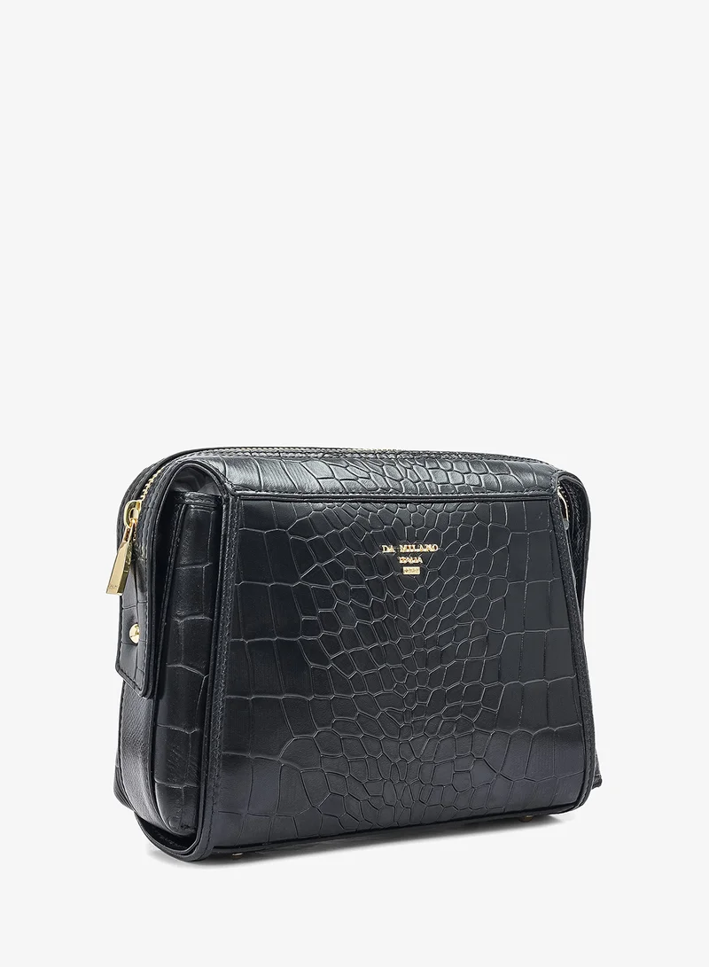 Da Milano Small Croco Leather Sling - Black