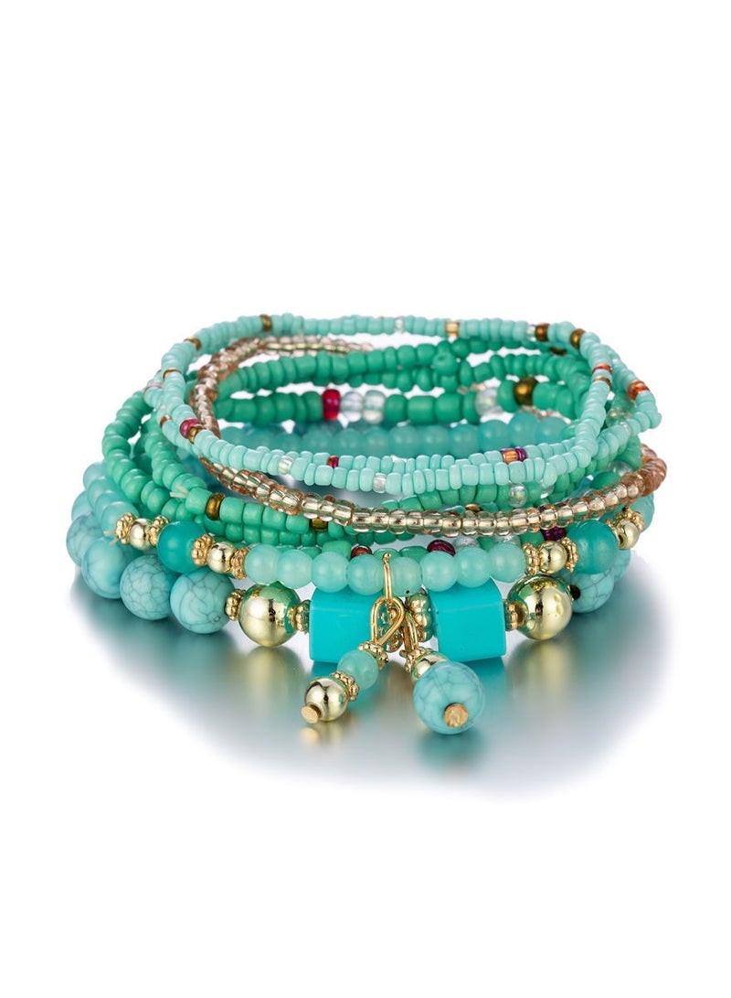 KASTWAVE Layered Crystal Bracelet Bohemian Bracelet Sets for Women Stackable Bead Bracelets for Women Temperament Layered Bead String Elastic Bracelet 6 Pcs Creative Turquoise Beads - Image 3