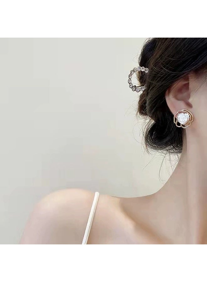 Goolsky أقراط كاميلية فرنسية بيضاء للنساء - تصميم هول مفرغ أنيق من الفضة النقية، زخارف كاميلية مفرغة من فضة S925 مضادة للحساسية، مناسبة للمكتب، الاستخدام اليومي، حفلات الزفاف، واحتفالات عيد الفطر - Image 2