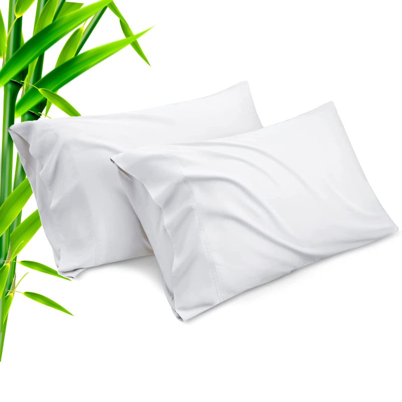 TELUS White Pillow Cases Standard Size 2 Pack Bamboo Rayon Cooling Pillowcases with Envelope Closure Cool  Breathable Pillow Cover for Hot Sleepers and Night Sweats 20x26 inch