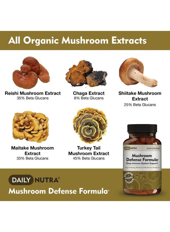 DailyNutra صيغة دفاع الفطر - مكمل دعم المناعة | فطر عضوي، مستخرج بالماء الساخن - ريشي، تشاجا، مايتاكي، شيتاكي وذيل الديك الرومي (90 كبسولة) - Image 3