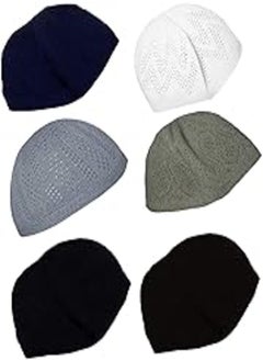 bonballoon bonballoon Wholesale Kufi Lot of 6 Pcs Colors Muslim Koofi Kofi Hat Topi Cotton Turkish Skull Cap Islamic Muslim Islam Prayer Takke Knit Style Helmet Liner Hats Caps for Men 