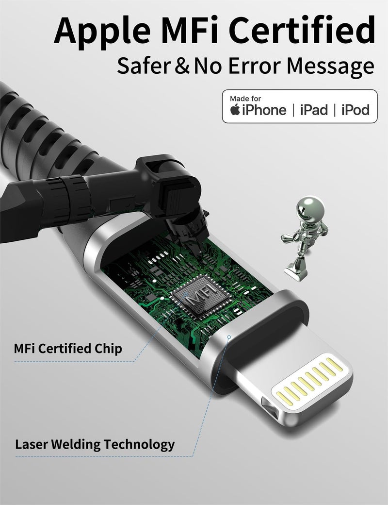 Umefly Coiled Lightning Cable for Car, 2Pack Retractable iPhone Charger Cable Fast Charging, [MFi Certified] Short Apple CarPlay USB to Lightning Cord for iPhone 14 13 12 11 Pro Max Mini XR XS 8 SE iPad - Image 5