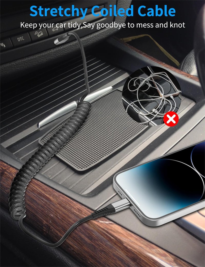 Umefly Coiled Lightning Cable for Car, 2Pack Retractable iPhone Charger Cable Fast Charging, [MFi Certified] Short Apple CarPlay USB to Lightning Cord for iPhone 14 13 12 11 Pro Max Mini XR XS 8 SE iPad - Image 3