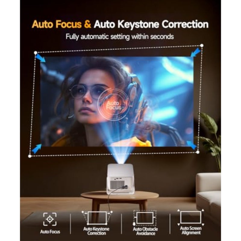 جهاز عرض ذكي مع دعم 4K 8K، أجهزة عرض محمولة مع Wifi6 وBluetooth5.4، 600 ANSI، التركيز التلقائي وتجنب العوائق 1080P Mini Movie Proyector للمنزل الخارجي، HY350Max - Image 4