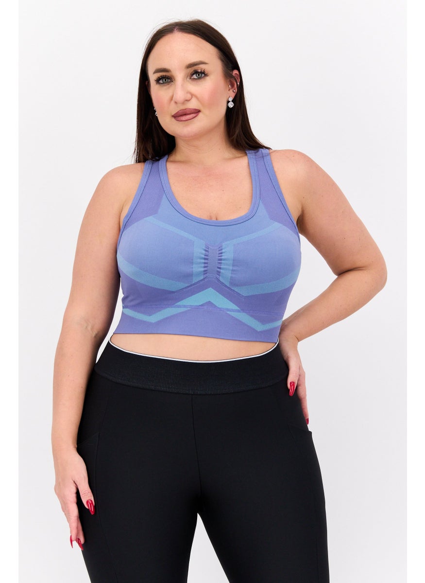 Adidas Women Plus Size Geometric Print Padded Sports Bra, Lilac Combo  - Image 1