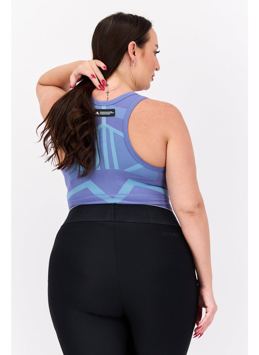 Adidas Women Plus Size Geometric Print Padded Sports Bra, Lilac Combo  - Image 3
