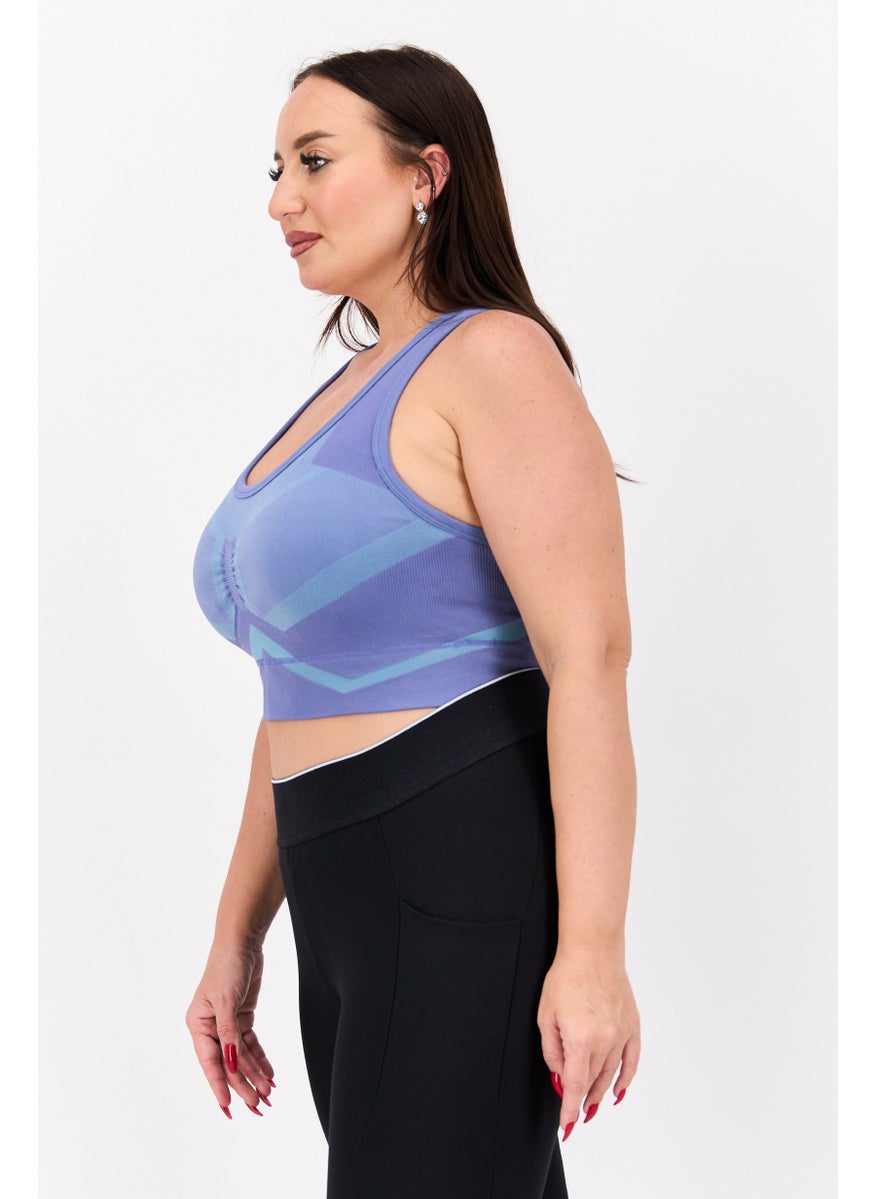 Adidas Women Plus Size Geometric Print Padded Sports Bra, Lilac Combo  - Image 2