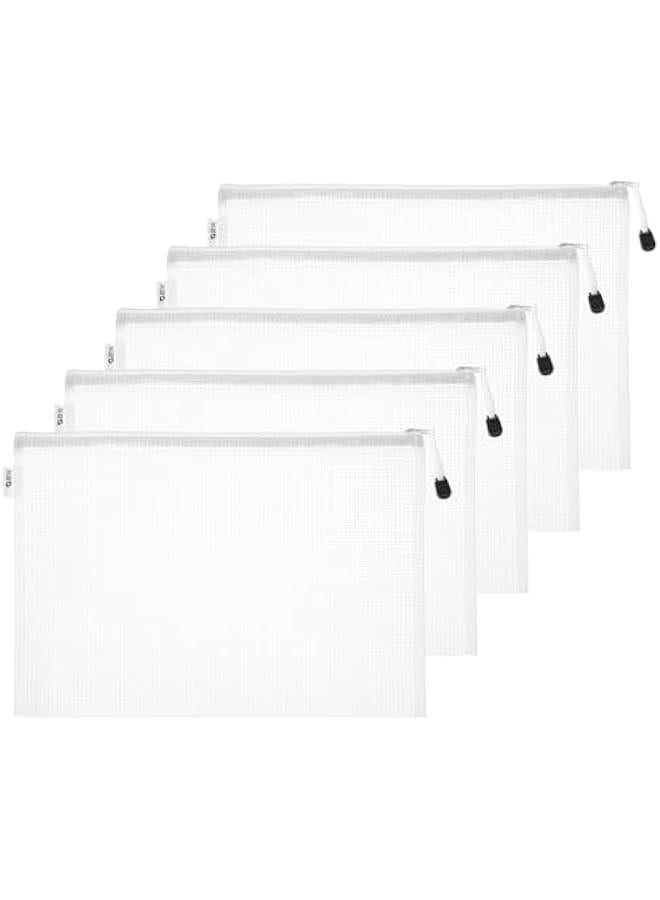 Arabest White Mesh Zipper Pouch Bag 13.4x9.6, Set of 5 Waterproof A4 Size Document Organizing Storage for Office Supply Puzzle Cosmetic Travel - Image 1
