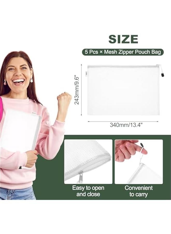 Arabest White Mesh Zipper Pouch Bag 13.4x9.6, Set of 5 Waterproof A4 Size Document Organizing Storage for Office Supply Puzzle Cosmetic Travel - Image 2