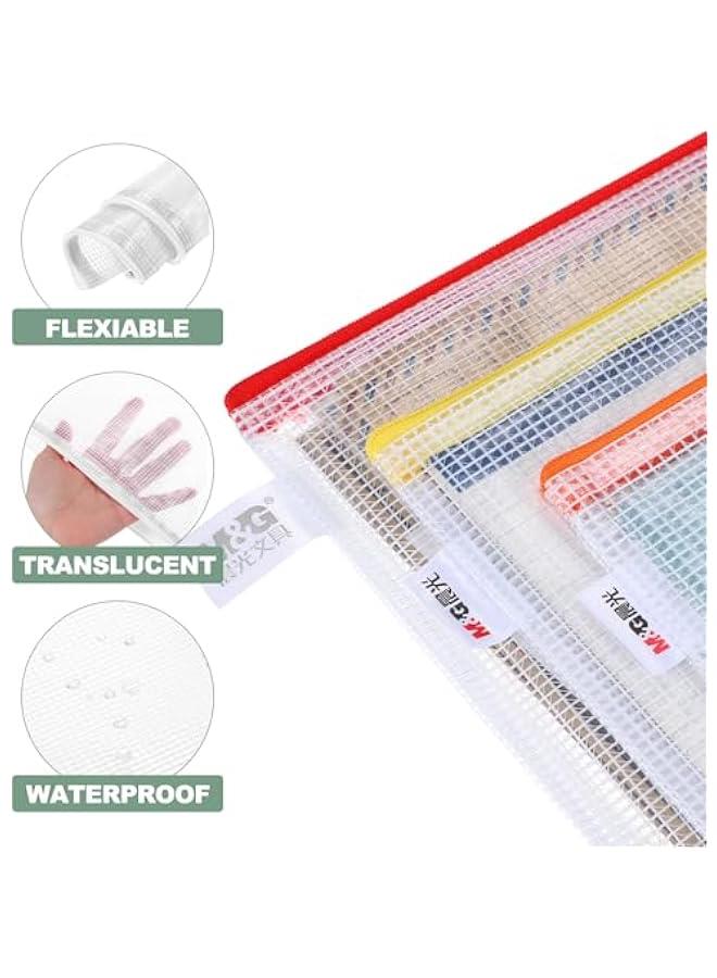 Arabest White Mesh Zipper Pouch Bag 13.4x9.6, Set of 5 Waterproof A4 Size Document Organizing Storage for Office Supply Puzzle Cosmetic Travel - Image 3