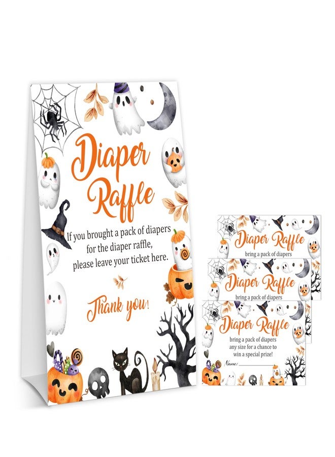Cazhes Halloween Baby Shower Games, 50 Diaper Raffle Tickets + 1 Self-Standing Sign for Little Ghost Gender Reveal Baby Announcement Party Favor Supplies - D10 - Image 1