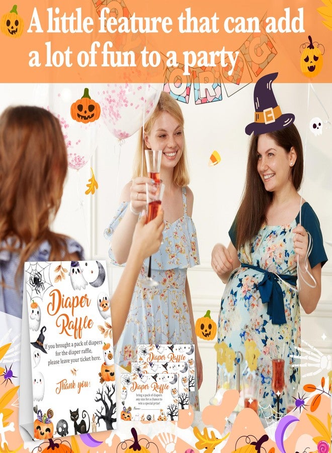 Cazhes Halloween Baby Shower Games, 50 Diaper Raffle Tickets + 1 Self-Standing Sign for Little Ghost Gender Reveal Baby Announcement Party Favor Supplies - D10 - Image 4
