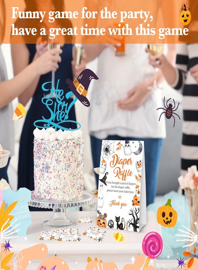 Cazhes Halloween Baby Shower Games, 50 Diaper Raffle Tickets + 1 Self-Standing Sign for Little Ghost Gender Reveal Baby Announcement Party Favor Supplies - D10 - Image 3