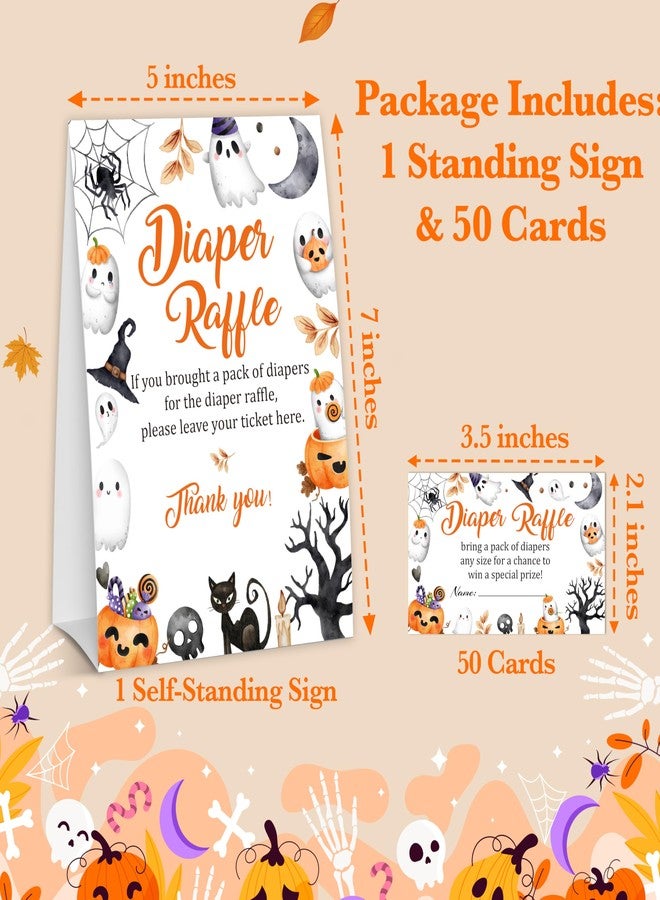 Cazhes Halloween Baby Shower Games, 50 Diaper Raffle Tickets + 1 Self-Standing Sign for Little Ghost Gender Reveal Baby Announcement Party Favor Supplies - D10 - Image 2