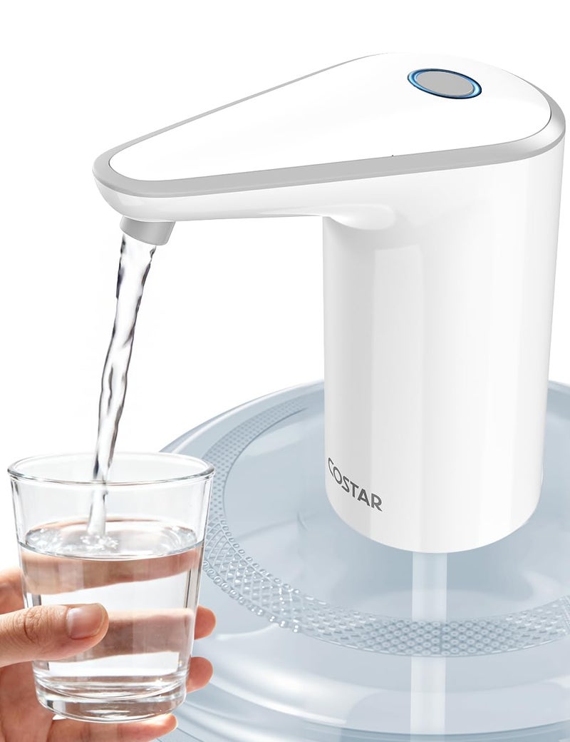 COSTAR Water Dispenser Pump for 20 Litre Bottle, USB Rechargeable Drinking Water Dispenser for Home and Office, Portable and Stylish Outdoor Water Pump, White - Image 1