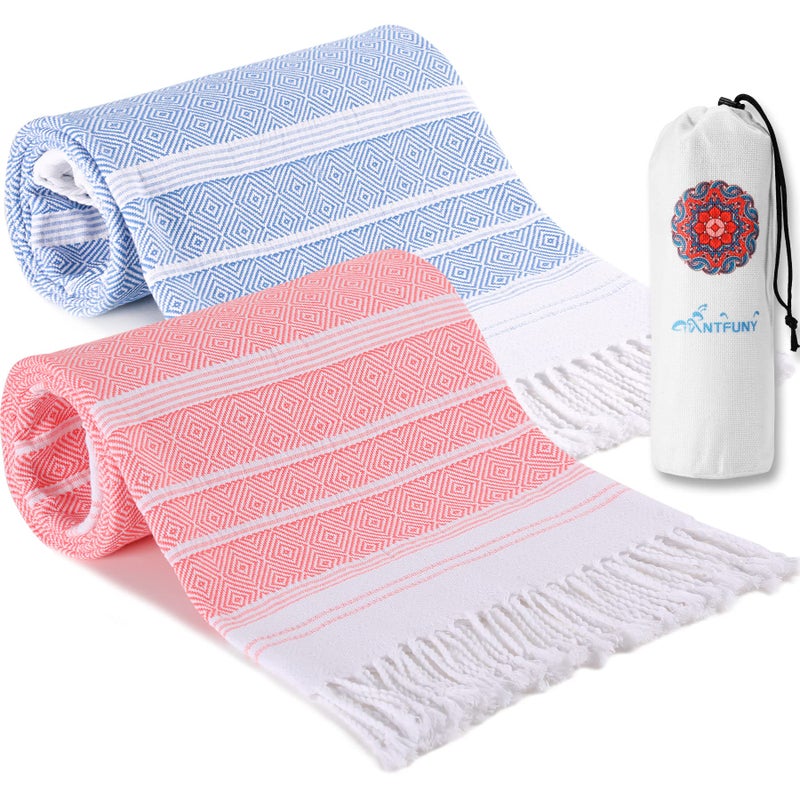 2 Packs Turkish Beach Towels Quick Dry Sand Free Soft Absorbent Extra Large Xl Big Blanket Adult Oversized Bath Towel Lightweight Thin Sandless Fast Drying Compact No Sand Packable Vacation Essentials