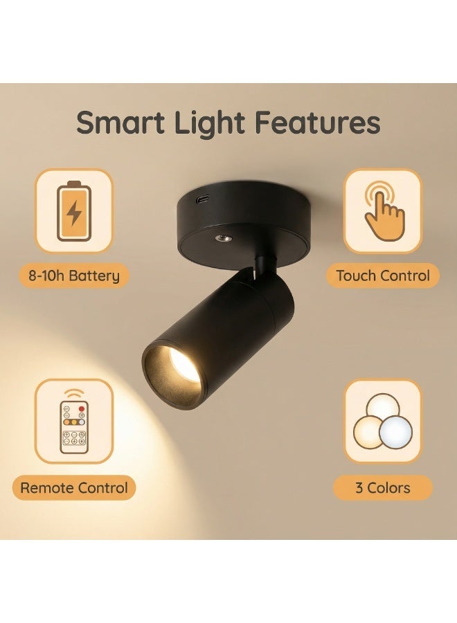 NIBEMINENT 2-Piece Wireless Indoor Rechargeable Wall Light, Dimmable 3 Color Temperatures Tree Light,Magnetic attachment without drilling holes， Battery-Powered LED Spotlight for Home Decor, for Plant and Artwork Lighting - Black/White - Image 5