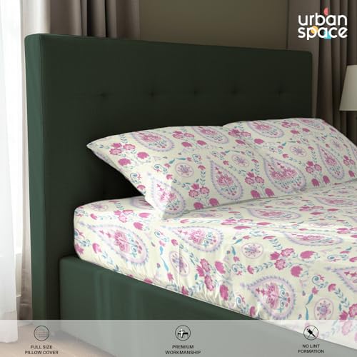 Urban Space Serene 200 TC 100% Cotton Floral Elastic Fitted Bedsheets King Size With 2 Pillow Covers, King Size Bedsheet (Persian-Courtyard Pink, Size 72 X 78 Inches) - Image 5