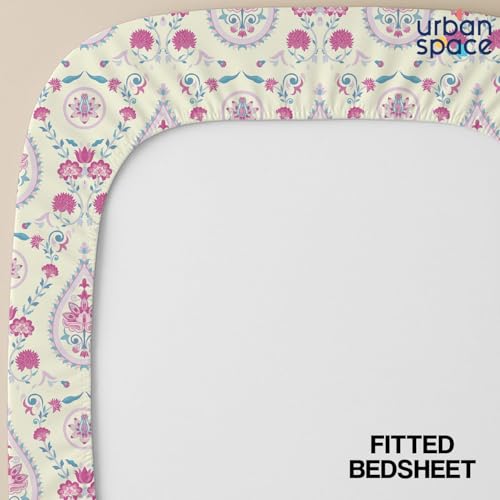 Urban Space Serene 200 TC 100% Cotton Floral Elastic Fitted Bedsheets King Size With 2 Pillow Covers, King Size Bedsheet (Persian-Courtyard Pink, Size 72 X 78 Inches) - Image 2