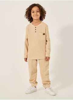 Styli Pack of 2 - Waffle Knit Design Half-Button Front T-Shirt  - Image 3