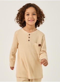 Styli Pack of 2 - Waffle Knit Design Half-Button Front T-Shirt  - Image 2