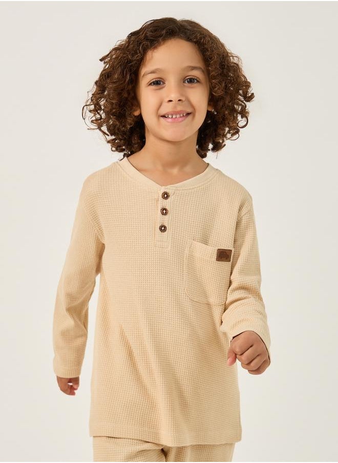 Styli - Pack of 2 - Waffle Knit Design Half-Button Front T-Shirt - Image 1