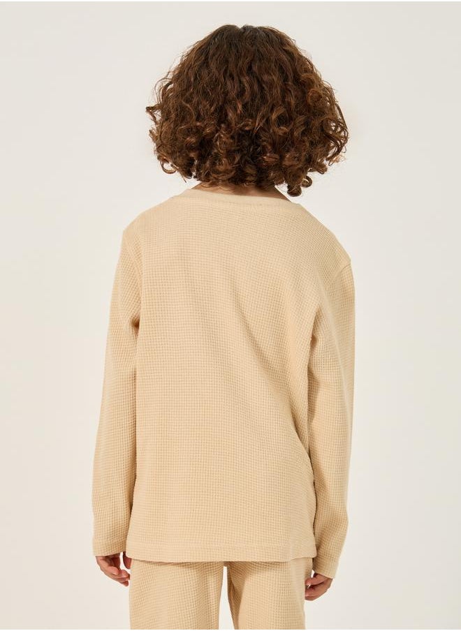 Styli - Pack of 2 - Waffle Knit Design Half-Button Front T-Shirt - Image 1